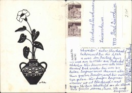 96741,Scherenschnitt Silhouette Blumenvase Vase M. Blume - Silhouettes