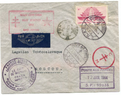 LEVANT FRANCE LIBRE LETTRE PAR AVION AVEC CACHET ROUGE "PREMIERE LIAISON AERIENNE FRANCE COMBATTANTE URSS DAMAS-MOSCOU" - Lettres & Documents