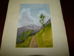 Old ANTIQUE ART Cartoon Picture Fence Mountain ARTIST Signed RARE LOW PRICE NO RESERV - Acrilici