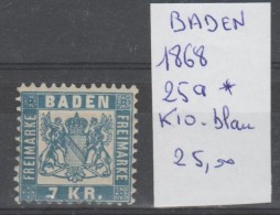 TIMBRES D ALLEMAGNE *NR 25 A * BADEN  ANNEE 1868 COTE 25€   FREIMARKEN OWZ - Postfris