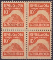 1937-267 CUBA REPUBLICA. 1937. Ed.326. 10c ESCRITORES Y ARTISTAS. MEXICO. BLOCK 4 NO GUM. ARCHEOLOGY ARQUEOLOGIA. - Nuevos