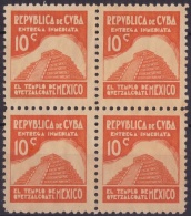 1937-267 CUBA REPUBLICA. 1937. Ed.326. 10c ESCRITORES Y ARTISTAS. MEXICO. BLOCK 4 NO GUM. ARCHEOLOGY ARQUEOLOGIA. - Ungebraucht