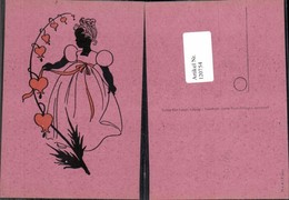 120754,Scherenschnitt Silhouette Mädchen Kleid Herzen Blumen - Silhouetkaarten