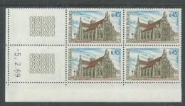 France N° 1582 XX Eglise De Brou, En Bloc De 4 Coin Daté Du 6 . 2 . 69 ;  Sans Trait, Sans Charnière, TB - 1960-1969