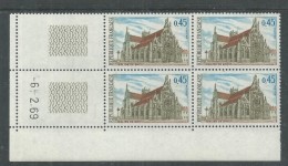 France N° 1582 XX Eglise De Brou, En Bloc De 4 Coin Daté Du 6 . 2 . 69 ;  1 Trait, Sans Charnière, TB - 1960-1969