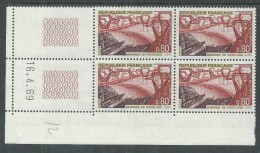 France N° 1583 XX Barrage De Vouglans, En Bloc De 4 Coin Daté Du 16 . 4 . 69 ;   Sans Trait, Sans Charnière, TB - 1960-1969