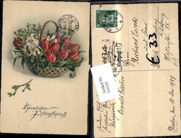151121,Pfingsten Weidenkorb M. Blumen Tulpen 1929 - Pentecôte