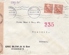 Suède Lettre Censurée Pour La Suisse 1944 - Other & Unclassified