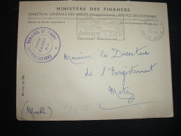 LETTRE MINISTERE DES FINANCES SERVICE DES DOMAINES OBL.MEC.10-1-1959 ANNECY RP (74 HAUTE-SAVOIE) - Cartas Civiles En Franquicia