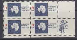 United States 1971 Antarctic Treaty 1v Bl Of 4 (+ ZIP Code)  ** Mnh  (31154B) - Trattato Antartico