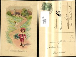 184294,Pfingsten Präge Litho Junge Kinder A. Weg M. Blumenkorb Brief Blumen - Pentecost