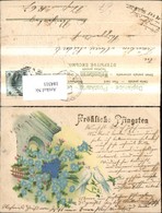 184311,Pfingsten Präge Litho Tauben B. Haus Blumen Stoffblüten - Pfingsten