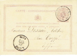 Entier Postal Lion Couché Double Cercle LIEGE (GUILLEMINS) 1876 Vers LIEGE Signé J. MERTENS à LIEGE - Postales [1871-09]