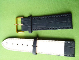 Brand New Leather Strap Thick Skin Black With Red Stitching 22mm. - Orologi Da Polso