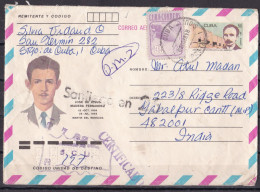 CUBA, Registered  Airmail From Cuba To India, 2 Stamps Including Imprinted, Jose De Jesus, - Brieven En Documenten