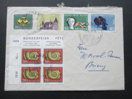 Schweiz 1958 MiF Nr. 659 Eckrandvierer!! Sonderstempel Saanen Wintersport - Storia Postale