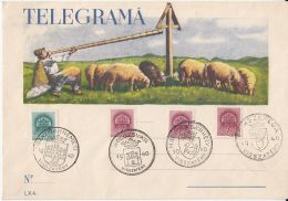 SHEEPS, SHEPHERD, ALPHORN, TELEGRAMME COVER, ROYAL CROWN STAMPS, VISSZATERT ROUND POSTMARKS, 1940, HUNGARY - Telégrafos