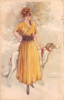 04643 "RITRATTO FEMMINILE" GIOVANE SIGNORA CON CANE -  FIRMATA PITTORE T. CORBELLA 1885-1966.  CART  SPED 1920 - Mode