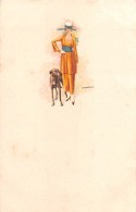 04644 "RITRATTO FEMMINILE" LIBERTY -GIOVANE SIGNORA CON CANE -  FIRMATA PITTORE C. MONESTIER.  CART  SPED 1920 - Mode