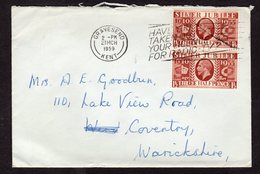 Silver Jubilee 1 1/2d X 2 On Cover 1959 Gravesend Kent - Postmark Collection