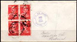 CUBA 1940 - First Day Cover With Block Of Four Of Pan American Union, 50th Anniversary, Circulated - Brieven En Documenten