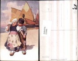 252990,Künstler AK Karl Feiertag Holländische Tracht Kinder Pantoffeln Segelboote Pub - Feiertag, Karl