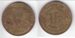 ****  CONGO BELGE - 1 FRANC 1944  - ELEPHANT **** EN ACHAT IMMEDIAT !!! - 1934-1945: Leopold III.