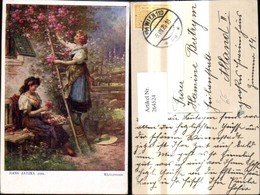 264524,Künstler Ak Hans Zatzka Kletterrosen Frau A. Leiter Rosen Frau B. Blumenbinden - Zatzka