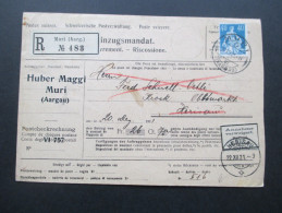 Schweiz 1921 Einzugsauftrag / Einzugsmandat Muri Aarg No 483. Huber Maggi Muri. Annahme Verweigert!! Refuse. Postscheck - Cartas & Documentos