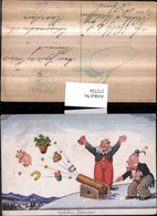 272724,Künstler AK Willi Scheuermann John Willis Neujahr Männer Clowns Zünden Kanone - Scheuermann, Willi