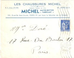 3523 PARIS 99 Jean Jaurés Lettre Entête Chaussures Michel Maître Bottier Paix 90 C Bleu Yv 368 Ob Meca RDV 16 2 1939 - Other & Unclassified