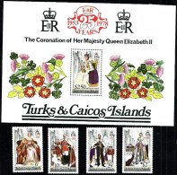 TURKS & CAICOS ISLANDS 25TH ANN. OF CORONATION OF QEII WOMAN 1978 SET OF 4 STAMPS + M/S MINT SG494-98 READ DESCRIPTION!! - Turks & Caicos (I. Turques Et Caïques)