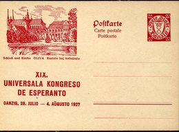 11284 FREIE Stadt Danzig,, Stationery Card 20pf. Universala Kongreso Esperanto 1927.schloss Und Kirche Oliva - Stamped Stationery