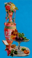 Chromo DECOUPI - Vase Fleuri Décor Antique Et Coupe De Fruits - Fleurs Flowers ° Gaufré Embossed - Bloemen