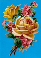 Chromo DECOUPI - Bouquet Dont Rose Jaune Et Fleurs Champêtres - Flowers ° Gaufré Embossed - Fiori