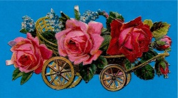 Chromo DECOUPI - Chariot Fleuri 3 Roses - Fleurs Flowers ° Gaufré Embossed - Fiori