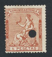 Spain 1873 Hispania 4 Peseta Mi.133 PUNCH HOLE Used Telegraphic Cancels AM.431 - Usati