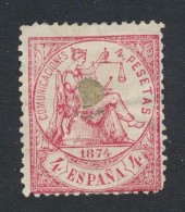 Spain 1874 Hispania 4 Peseta Mi.143 PUNCH HOLE Used Telegraphic Cancels AM.432 - Usados