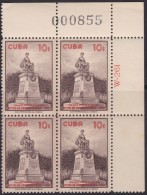 1960.158 CUBA 1960 RETIRO DE COMUNICACIONES. PLATE NUMBER. BLOCK 4. LIGERAS MANCHAS. - Unused Stamps