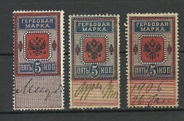 RUSSLAND RUSSIA 1875 Russie Revenue Tax Steuermarke 5 Kop. 3 Different Types O - Steuermarken