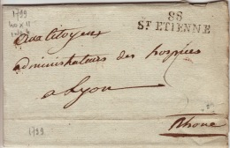 LOIRE - 88 St Etienne- Lettre à Lyon -PD 40x11 -Tm5 - An7 - 1792-1815: Conquered Departments