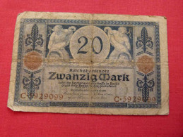 RARE OLD 1915 Germany German BANKNOTE 20 Marks SN:C.5929099 - 20 Mark