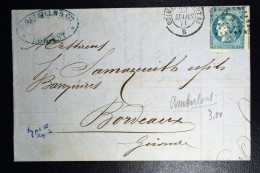 France: Lettre 1871 Ambulant QN  Quimper A Nantes B - 1849-1876: Période Classique