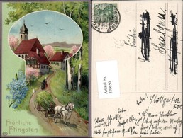 370650,Präge Litho Pfingsten Landschaft Kirche Pferdewagen Pub EAS - Pfingsten