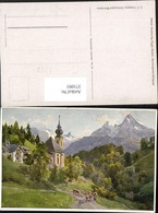 371093,Künstler AK E. T. Compton Gern Kirche Geg. Watzmann Bergkulisse - Compton, E.T.