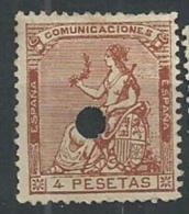 Spain 1873 Hispania 4 Peseta Mi.133 PUNCH HOLE Used Telegraphic Cancels AM.435 - Used Stamps