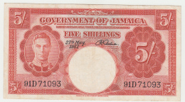 Jamaica 5 Shillings 1957 VF+ P 37b  37 B - Jamaique