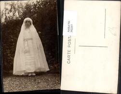 392257,Foto AK Erstkommunion Mädchen M. Weißen Kleid Schleier - Communion