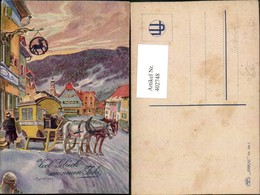 402748,Künstler AK Louis Usabal Neujahr Postkutsche Pferdeschlitten - Usabal
