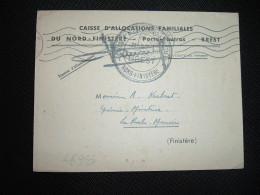 LETTRE (PLI) CAISSE D'ALLOCATIONS FAMILIALES OBL.MEC.13 JANV.50 BREST PPAL (29 FINISTERE) - Civil Frank Covers